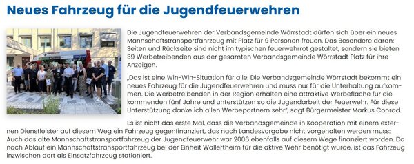 &Uuml;bergabe MTW Jugendfeuerwehr VG